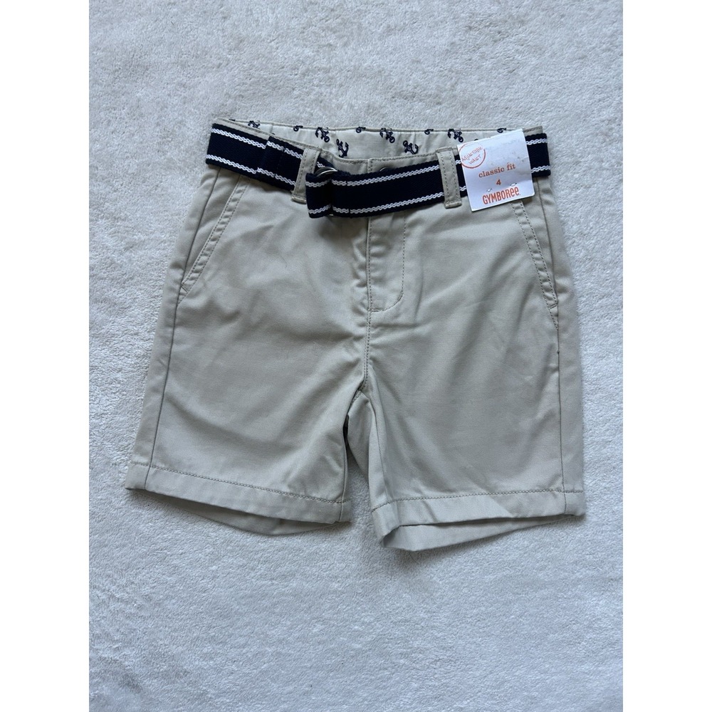 NWT Gymboree tan shorts with navy belt, BOYS Size 4 #kids #summer